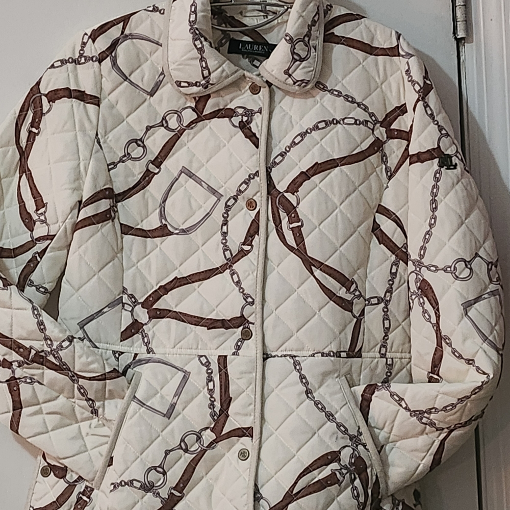 Ralph Lauren Cream Chain Pattern Puffer Jacket